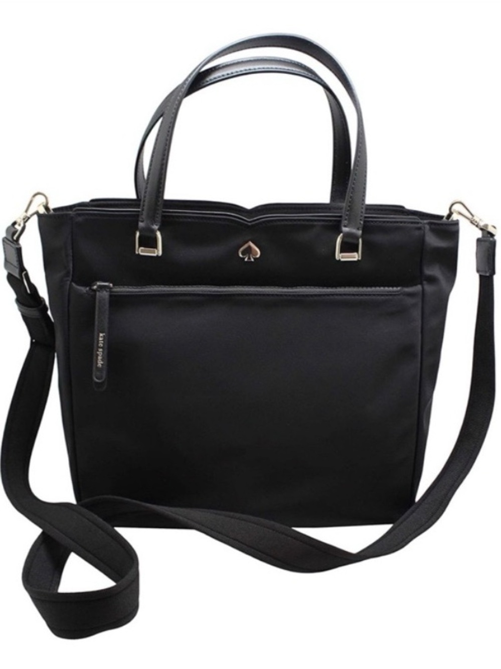 Kate Spade Jae Medium Nylon Satchel Crossbody Bag Black Leather Trim